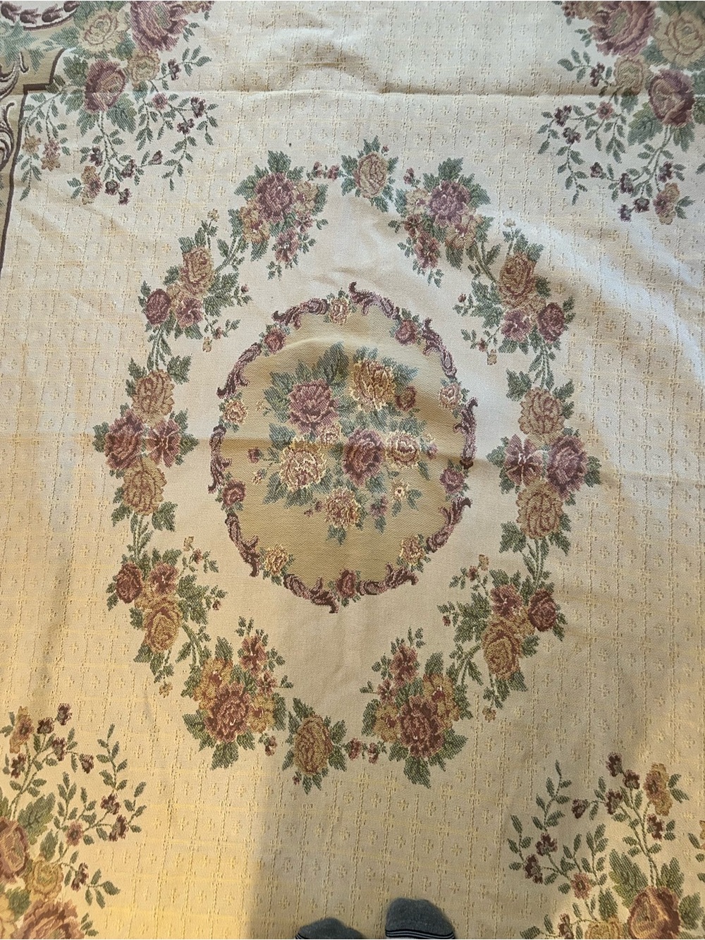 Vintage French Style RUG Throw Roses Floral 100% Cotton Cottagecore Reversible - Picture 2 of 6
